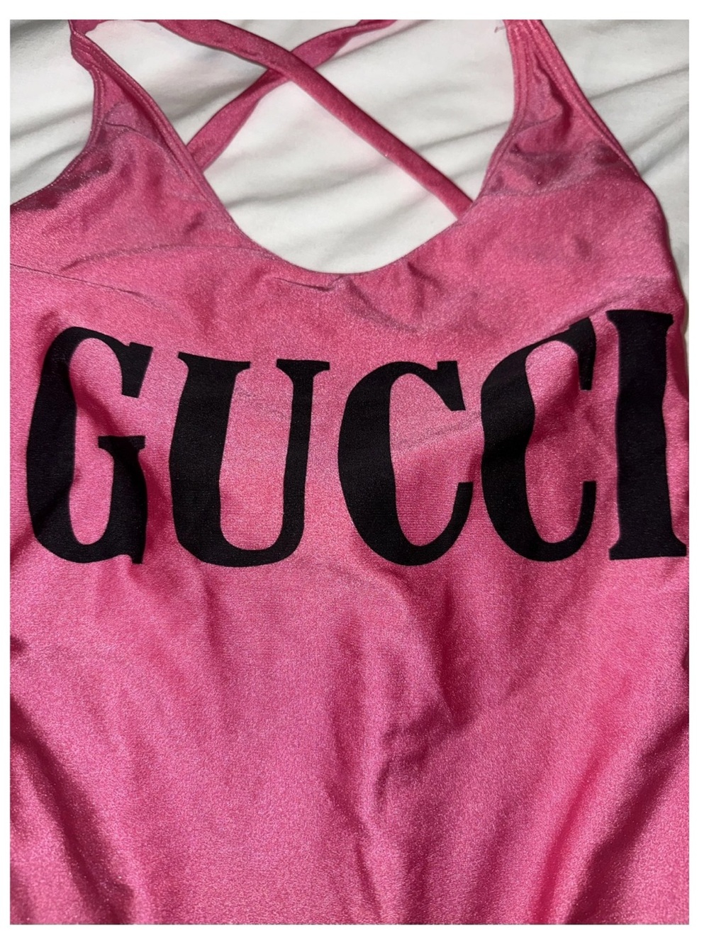 Gucci Gorgeous Hot Pink Logo Crossback One-Piece Swimsuit - RARE